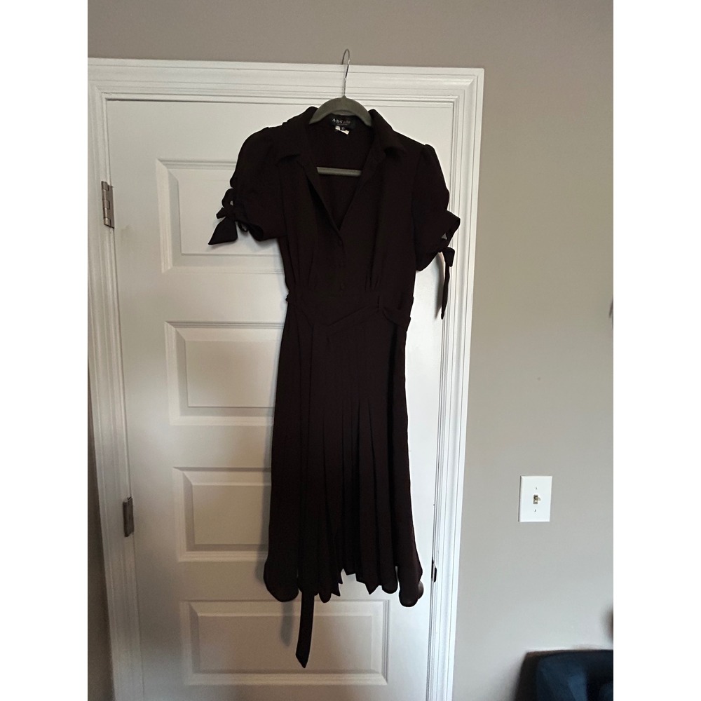 Vintage ABS by Allen Schwartz Brown Short Sleeve Tie Detail Shirt Dress Size 10